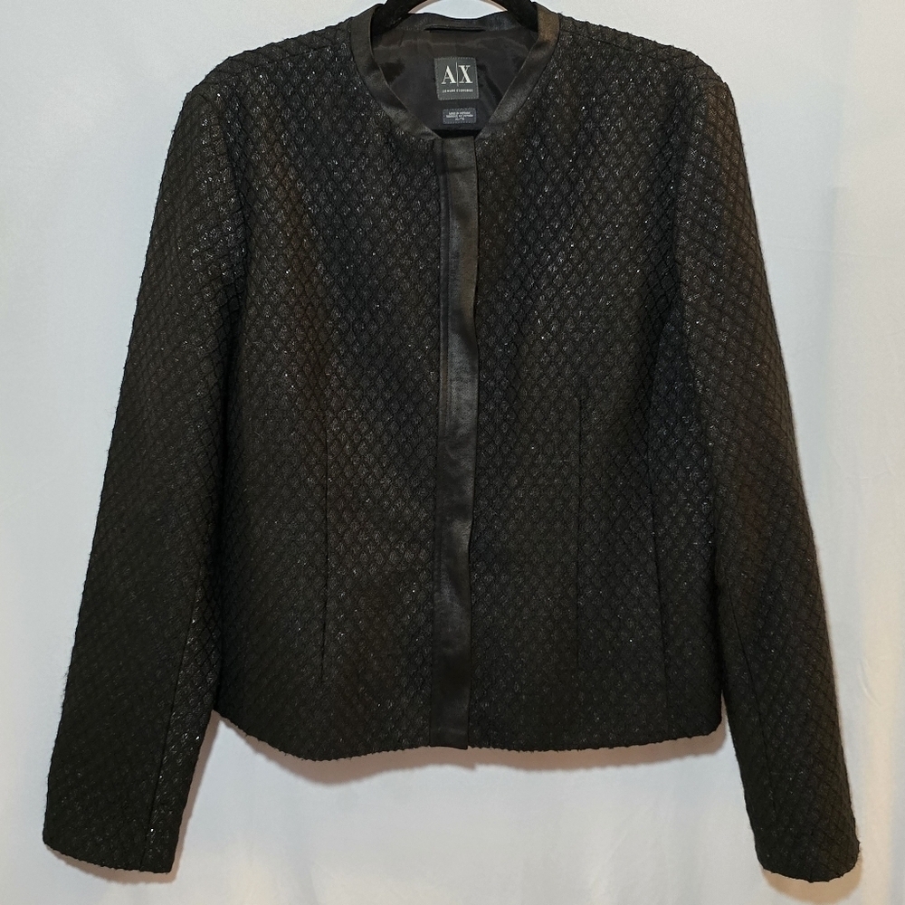 Armani Exchange Black Metallic Wool Blend Bomber Full Zip Jacket Blazer Coat XL
